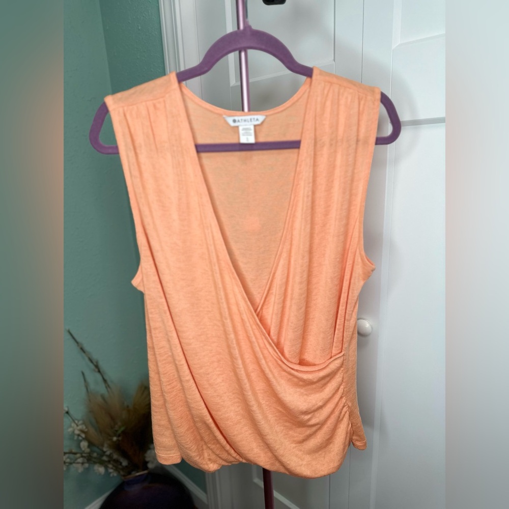 Athleta breezy wrap tank sz large deep v neck orange yoga lightweight spring